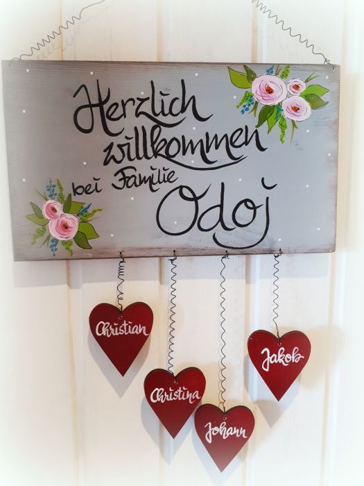 Türschild grau mit romantischen Blumen